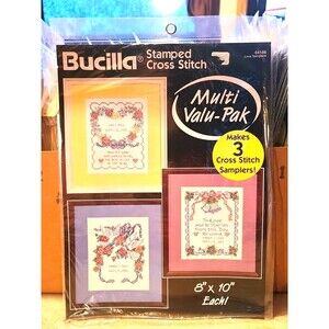 VTG Bucilla Stamped Cross-Stitch Multi Valu-Pak of 3 Love Samplers 64186 8x10"